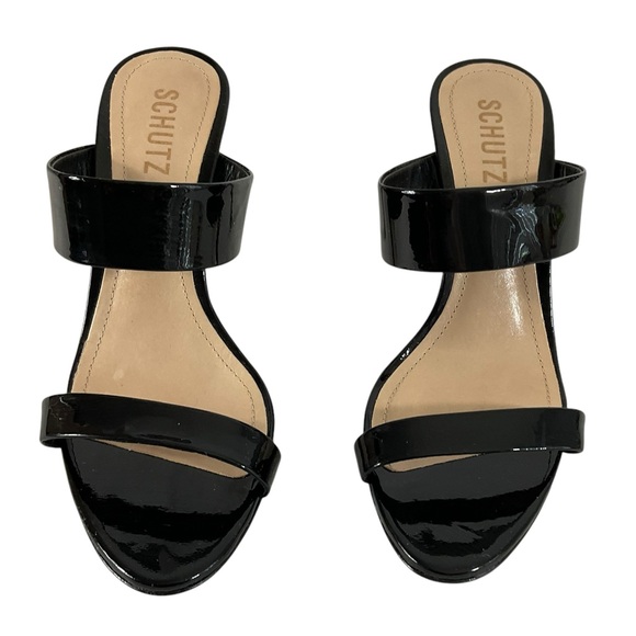 Schutz Black Patent Leather Strappy Heeled Sandals Size 7.5B Made in Brazil - Picture 2 of 12